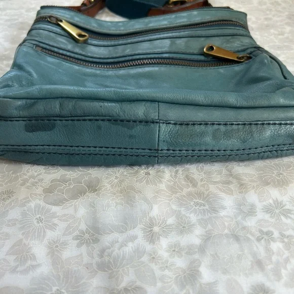Vintage Fossil Blue and Brown Leather Crossbody Bag with Leather Accents - Picture 4 of 7